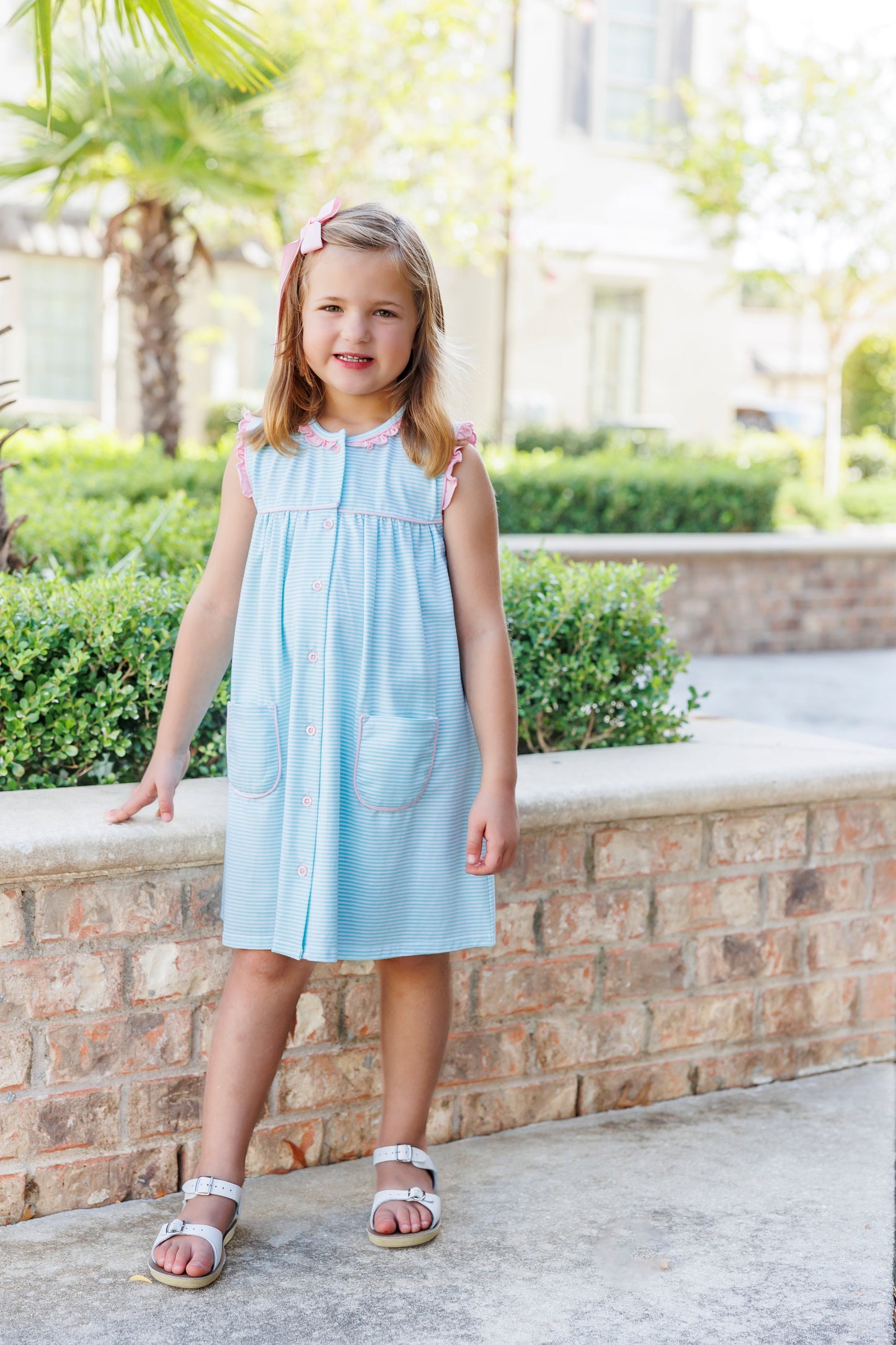 Harper Dress - Mint Stripe with Pink