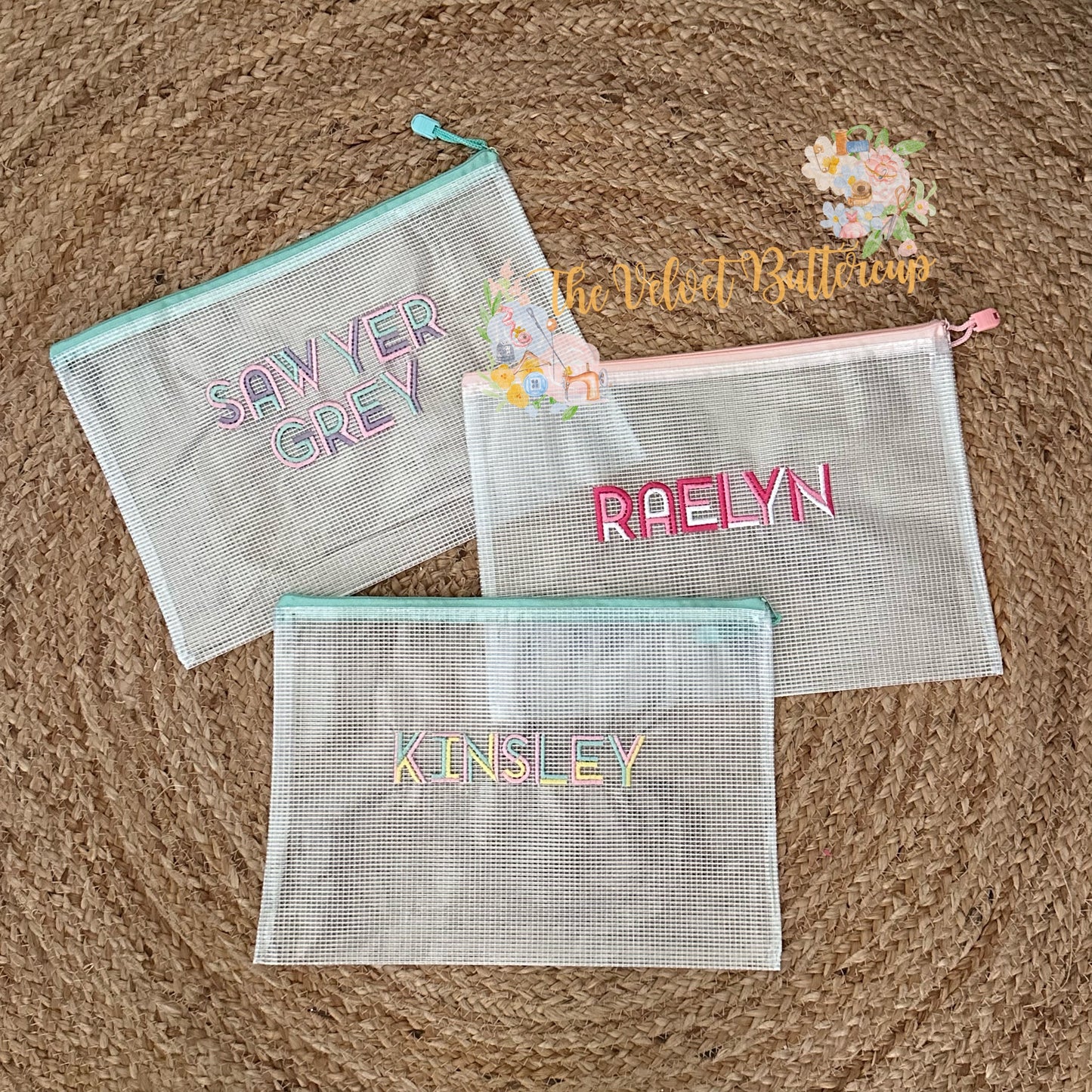 Zip Bag or Pencil Pouch with Embroidered Name or Monogram or Wording