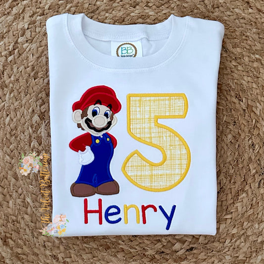 Mario Birthday Applique Shirt with Name