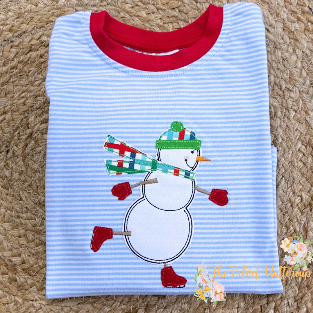 Boys Snowman Applique with Embroidered Name