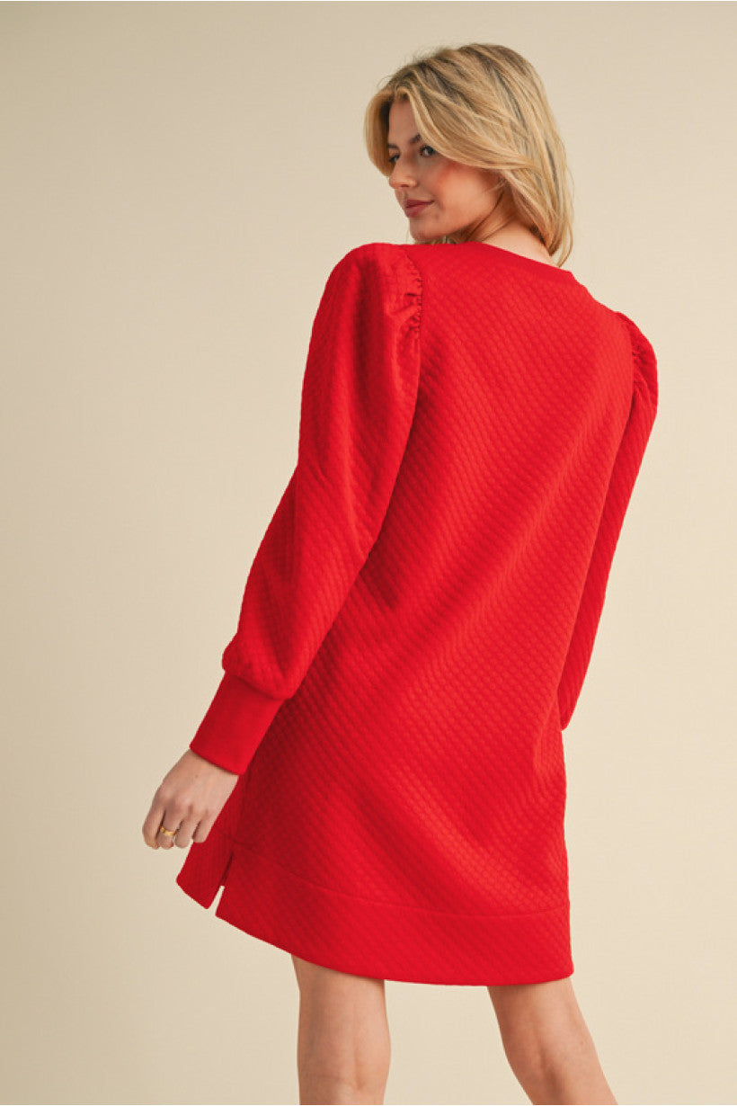 Textured Dress - Red with Bow