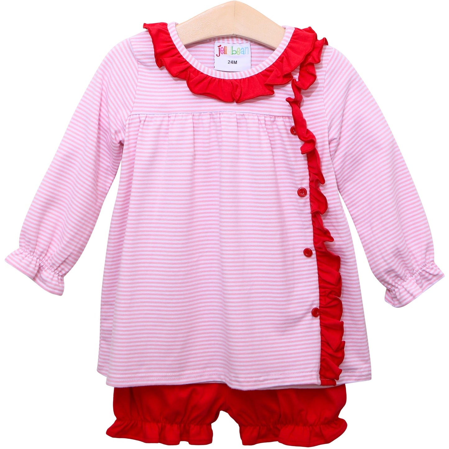 Pink Stripe and Red Clara Bloomer Set