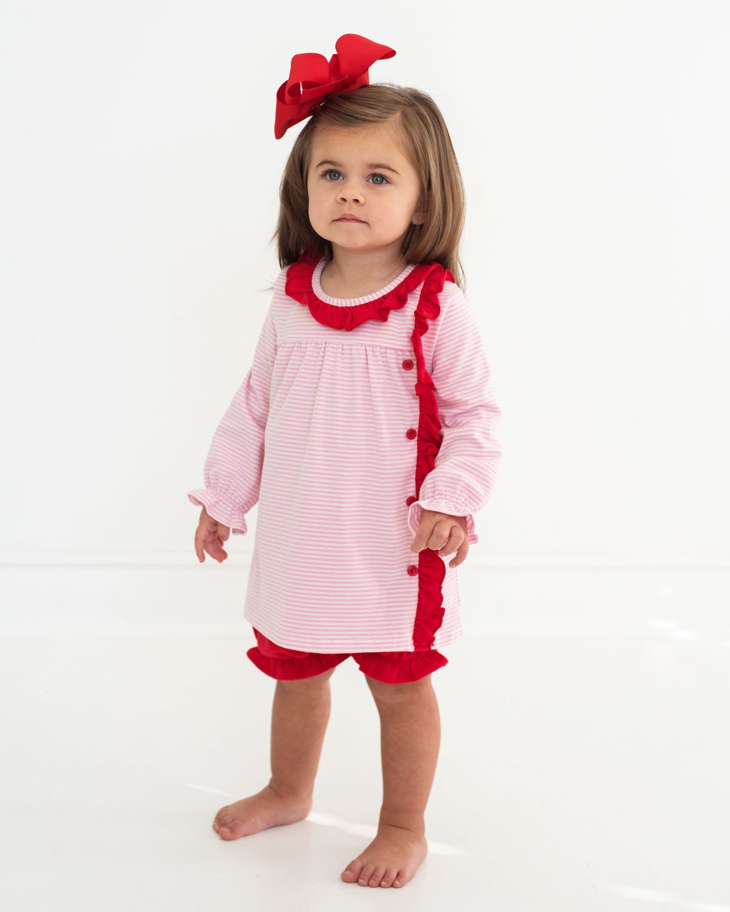 Pink Stripe and Red Clara Bloomer Set