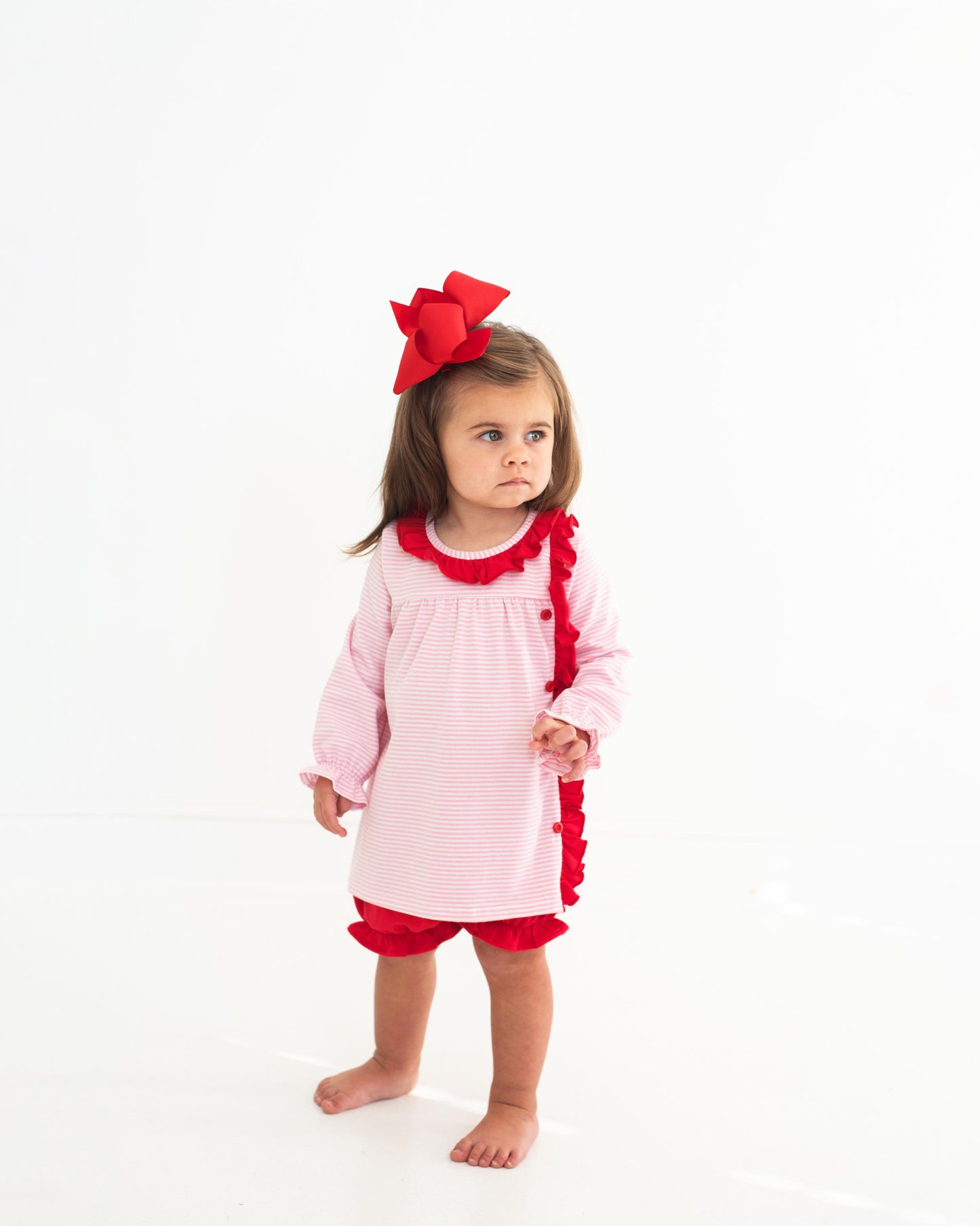 Pink Stripe and Red Clara Bloomer Set