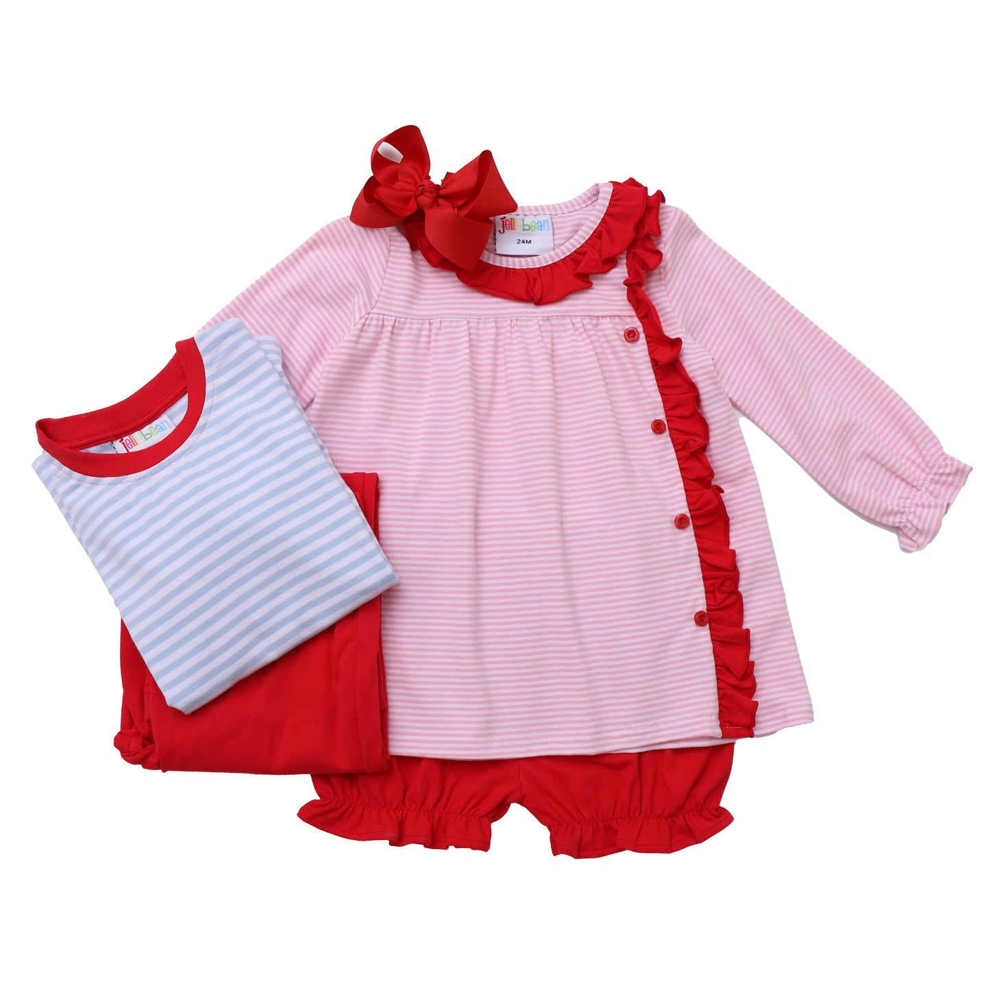 Pink Stripe and Red Clara Bloomer Set