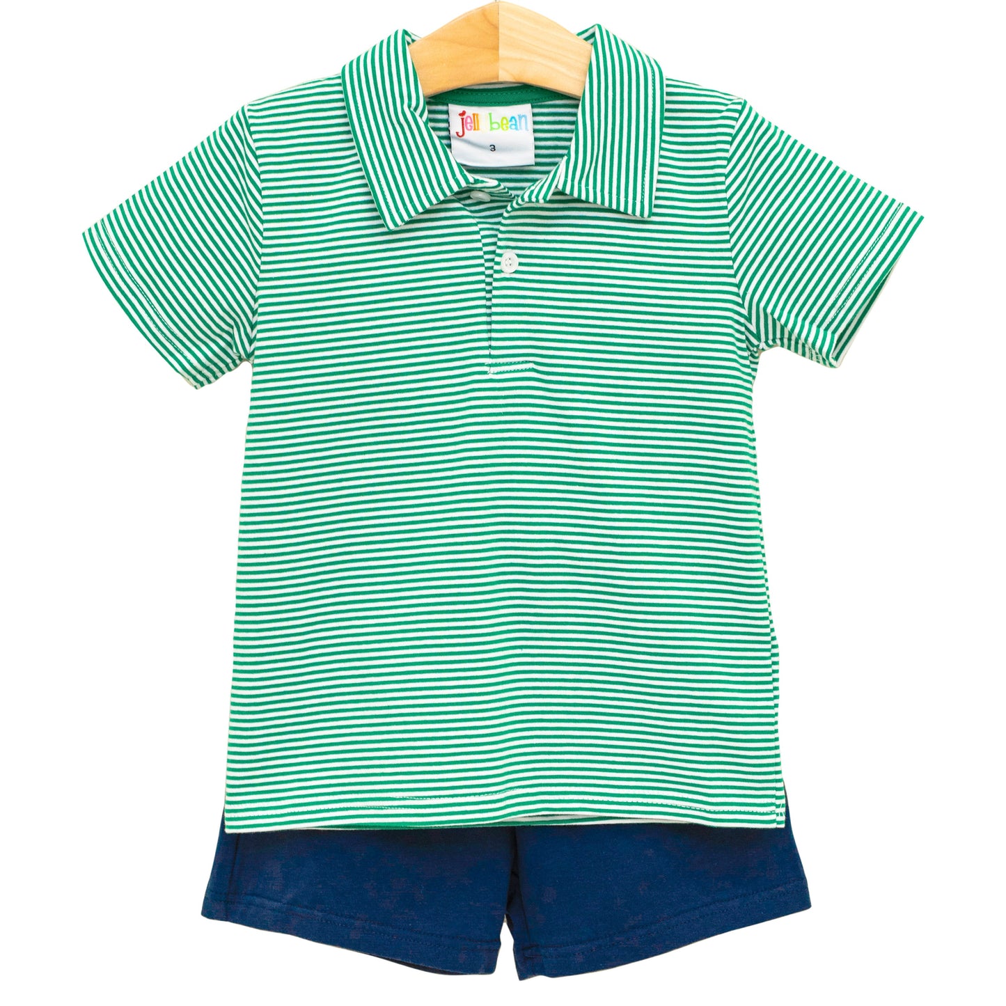 Michael Polo with Green Stripe and Navy Short Set