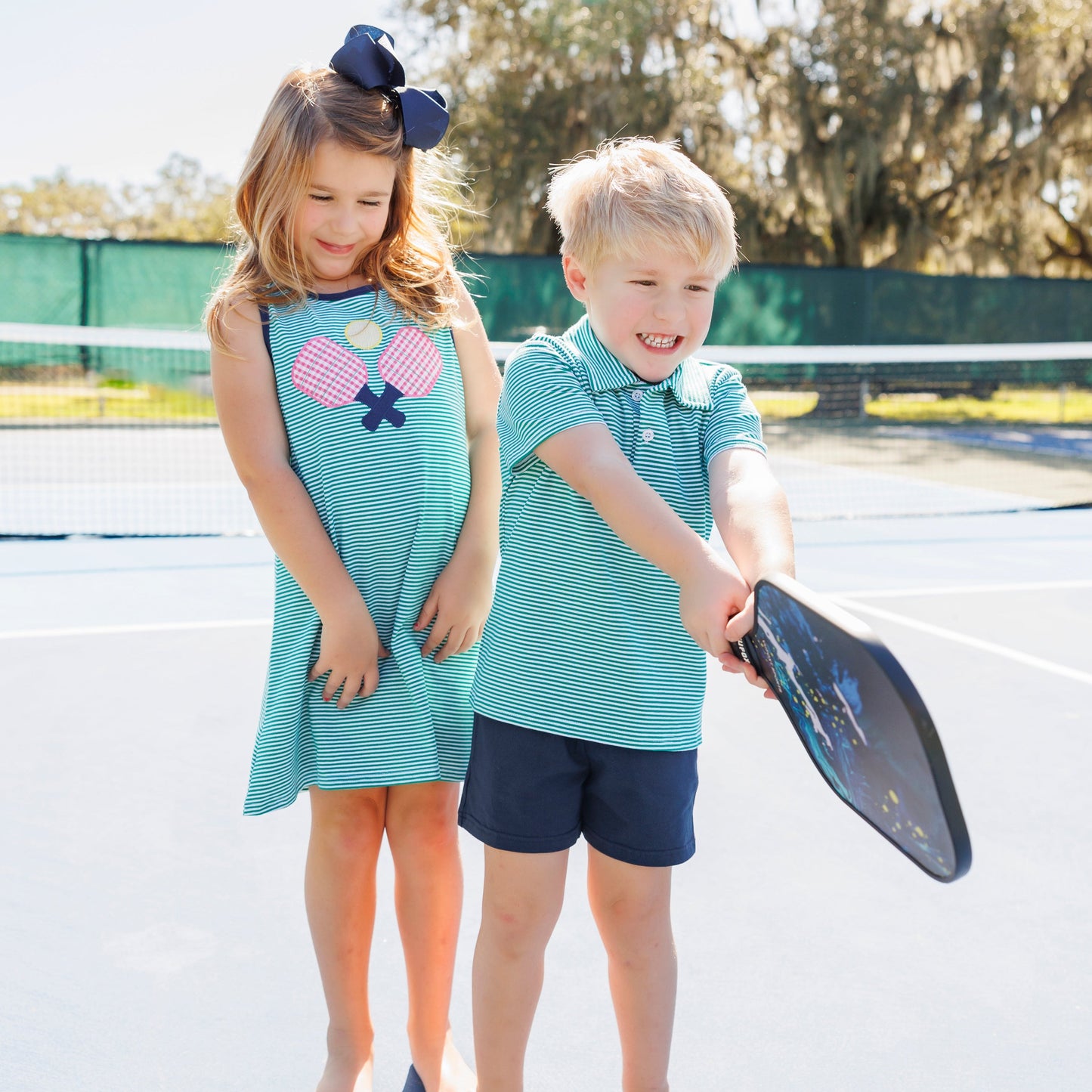 Michael Polo with Green Stripe and Navy Short Set