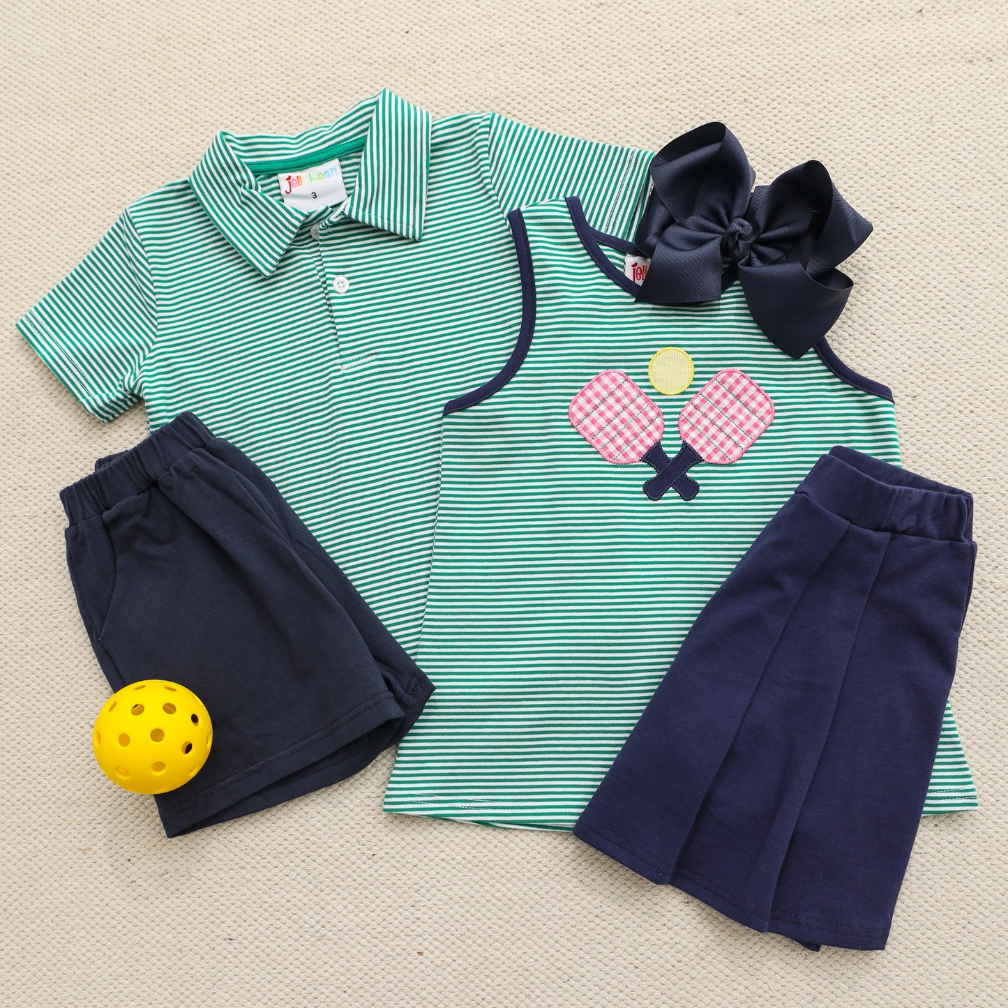 Michael Polo with Green Stripe and Navy Short Set