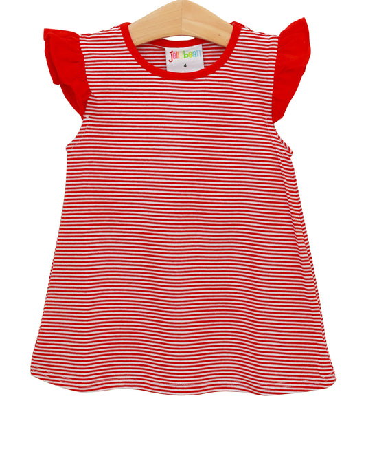 Olivia Flutter Top - Red Stripe