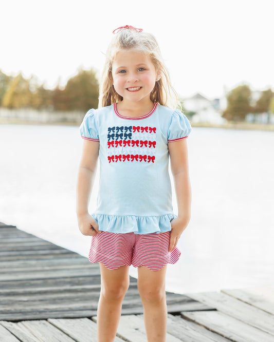 Red, White and Bows Scallop Short Set