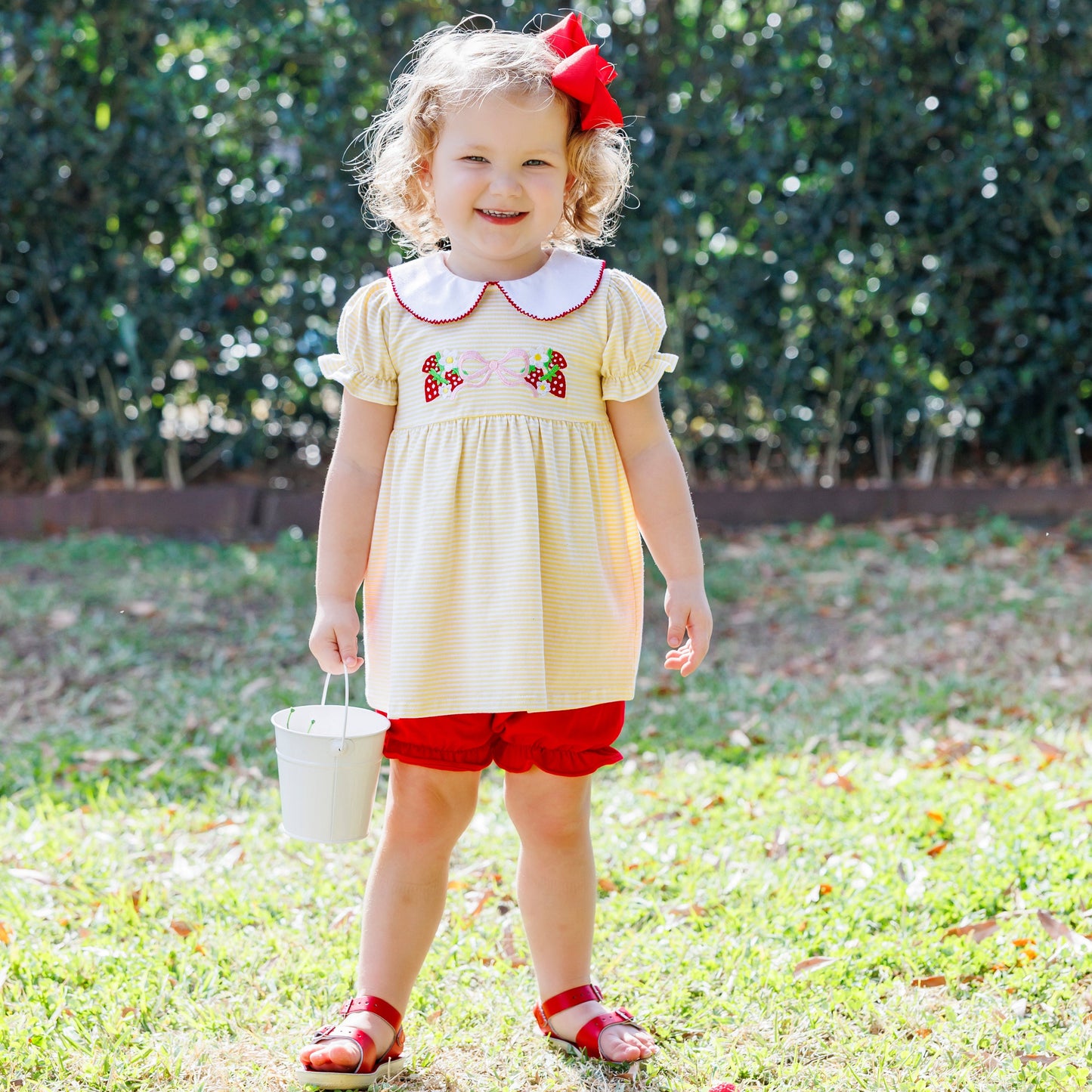 Strawberry and Bow Charlotte Bloomer Set