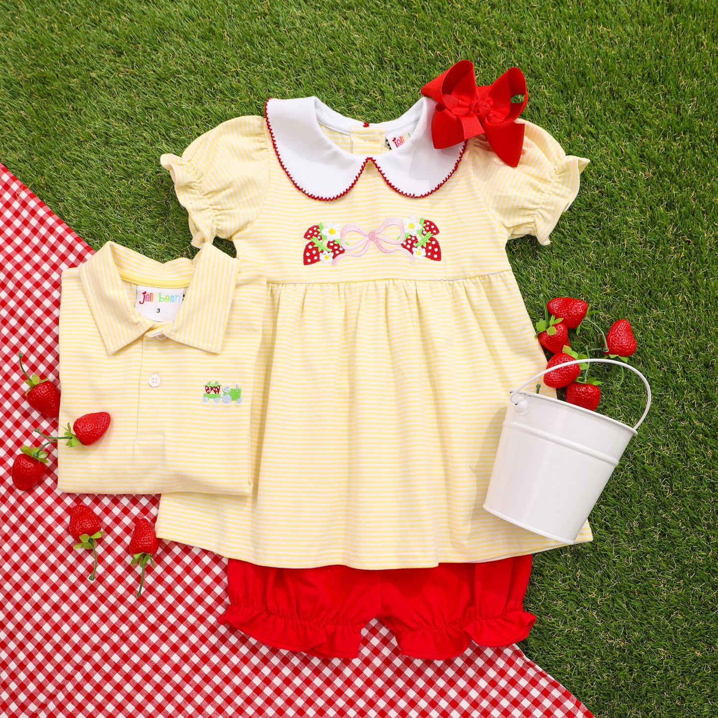 Strawberry and Bow Charlotte Bloomer Set