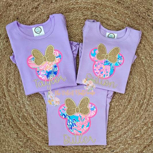 Minnie Mouse shirt in Lavender with Embroidered Name