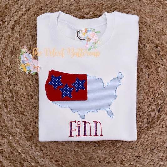 USA Map Appliqué with Stars and Name