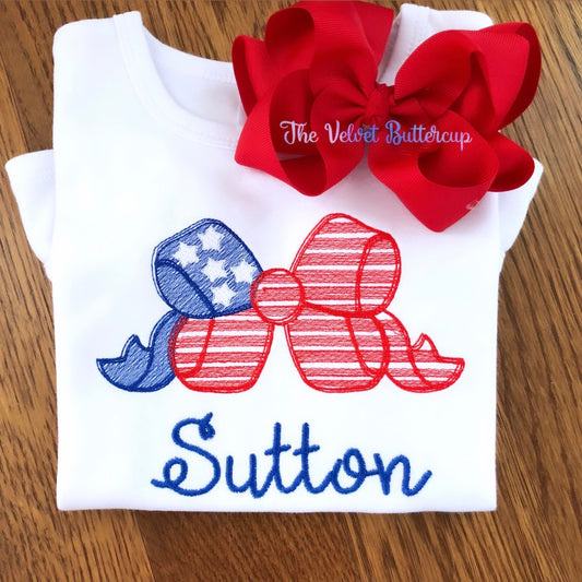 Patriotic Bow with Name Embroidered Shirt