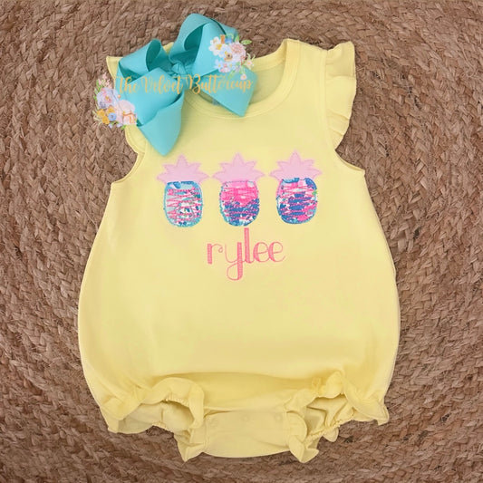 Pineapple Trio with Name Appliqué Tee or Bubble
