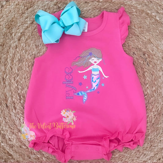 Mermaid Appliqué with Name Tee or Bubble