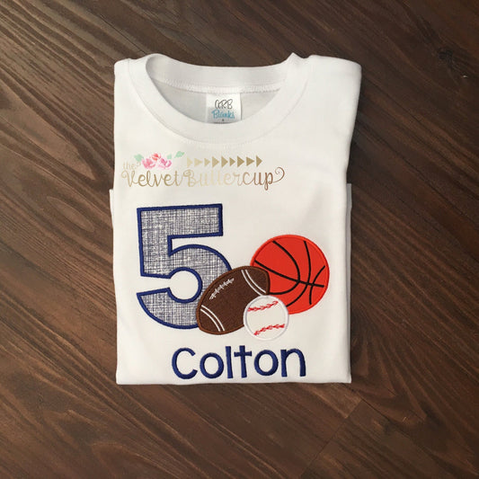 Sports Birthday Shirt - Basketball, Football, Baseball