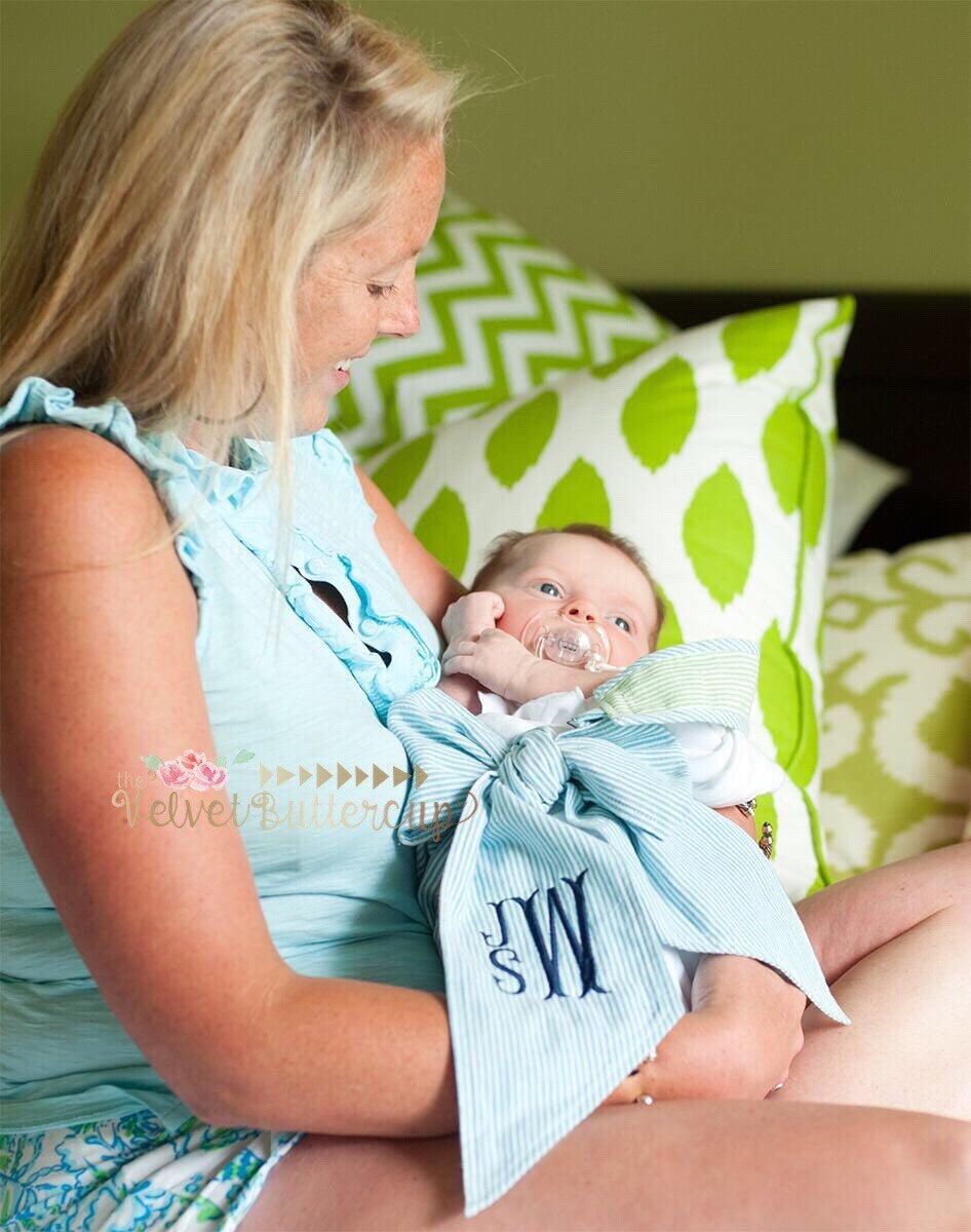 Baby Swaddle Monogrammed Seersucker Swaddle Bow Newborn