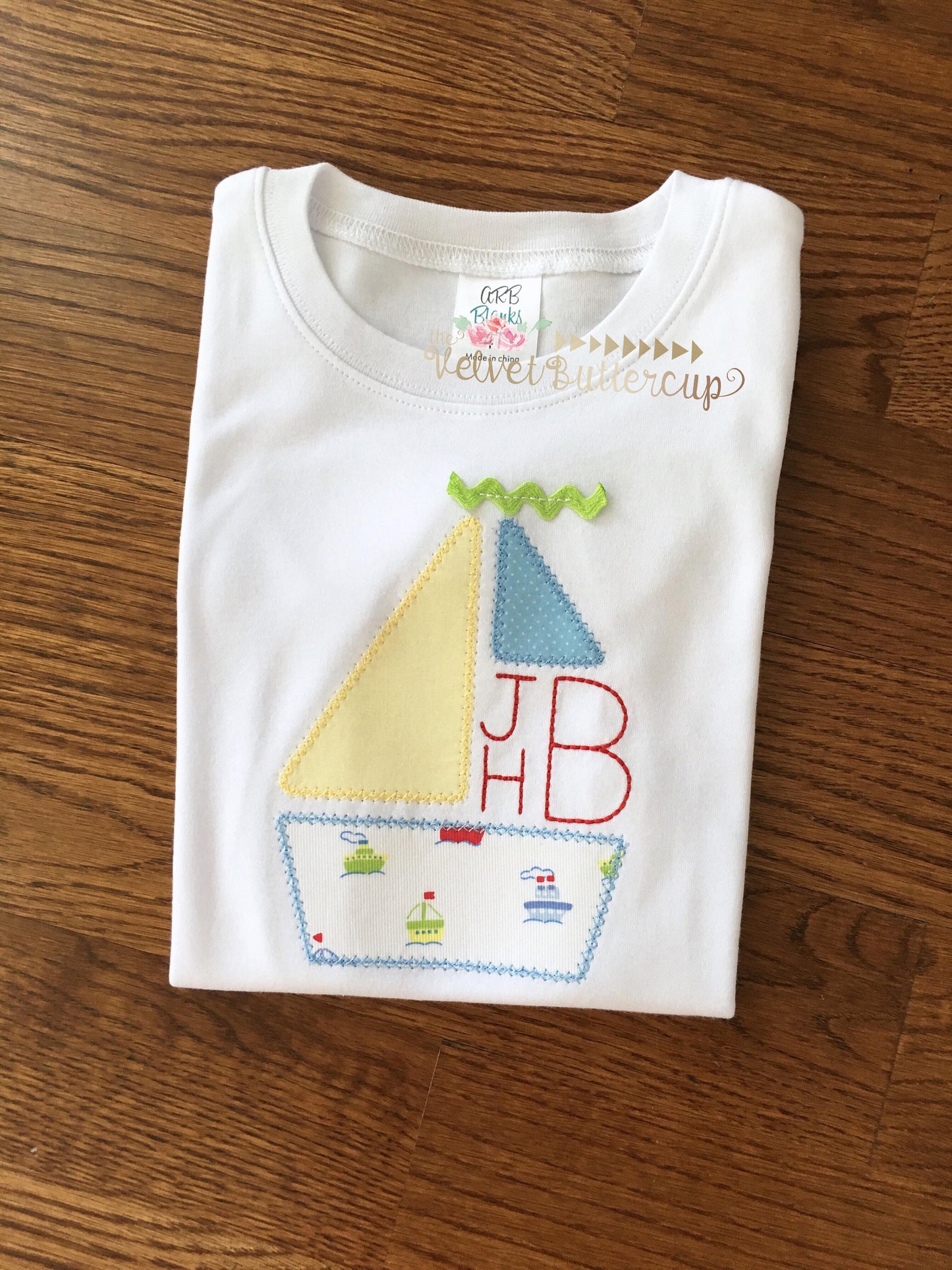 Sailboat Shirt - Boys Personalized Shirt - Monogram Shirt - Summer Shirt - Boat Shirt - Monogrammed Boat - Vintage Boat - Vintage Applique