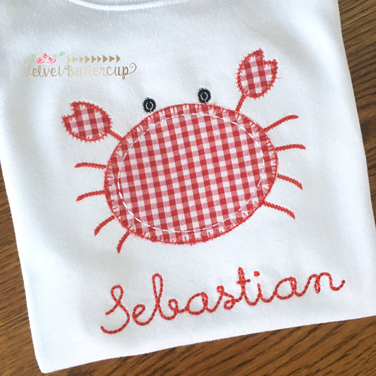 Crab Shirt - Boys Personalized Shirt - Monogram Shirt - Summer Shirt - Sea Shirt - Monogrammed Crab - Vintage Crab - Vintage Applique