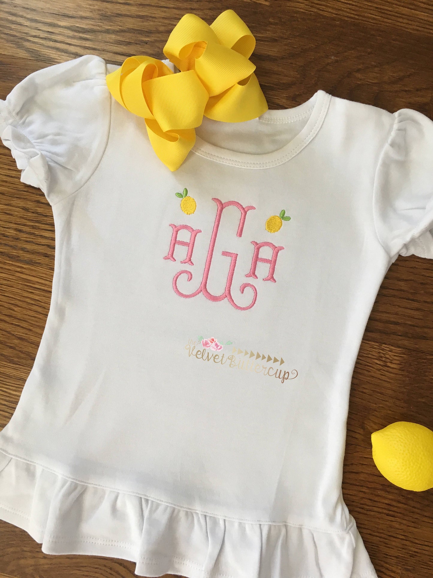 Girls Monogram Shirt - Girls Personalized Shirt - Lemon Monogram - Lemon Shirt - Summer Shirt - Spring Shirt - Heirloom Monogram