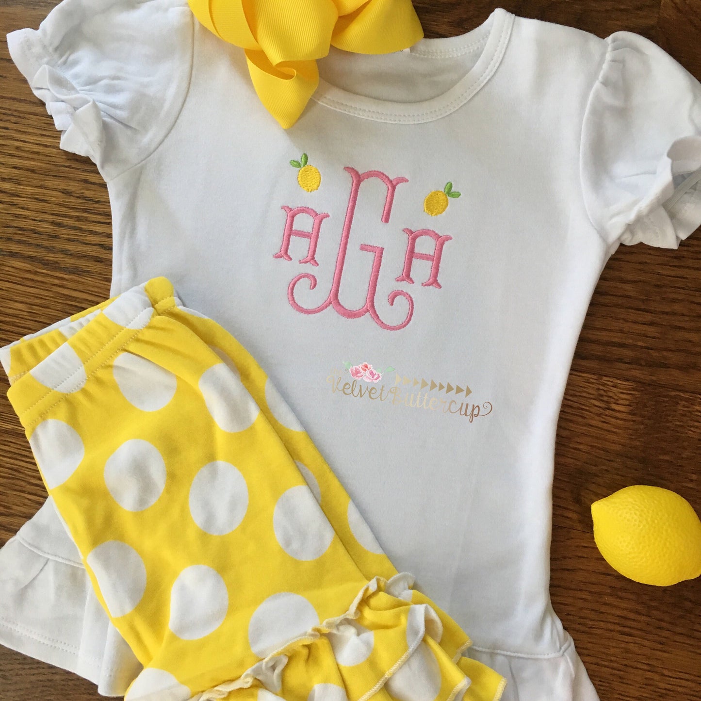 Girls Monogram Shirt - Girls Personalized Shirt - Lemon Monogram - Lemon Shirt - Summer Shirt - Spring Shirt - Heirloom Monogram