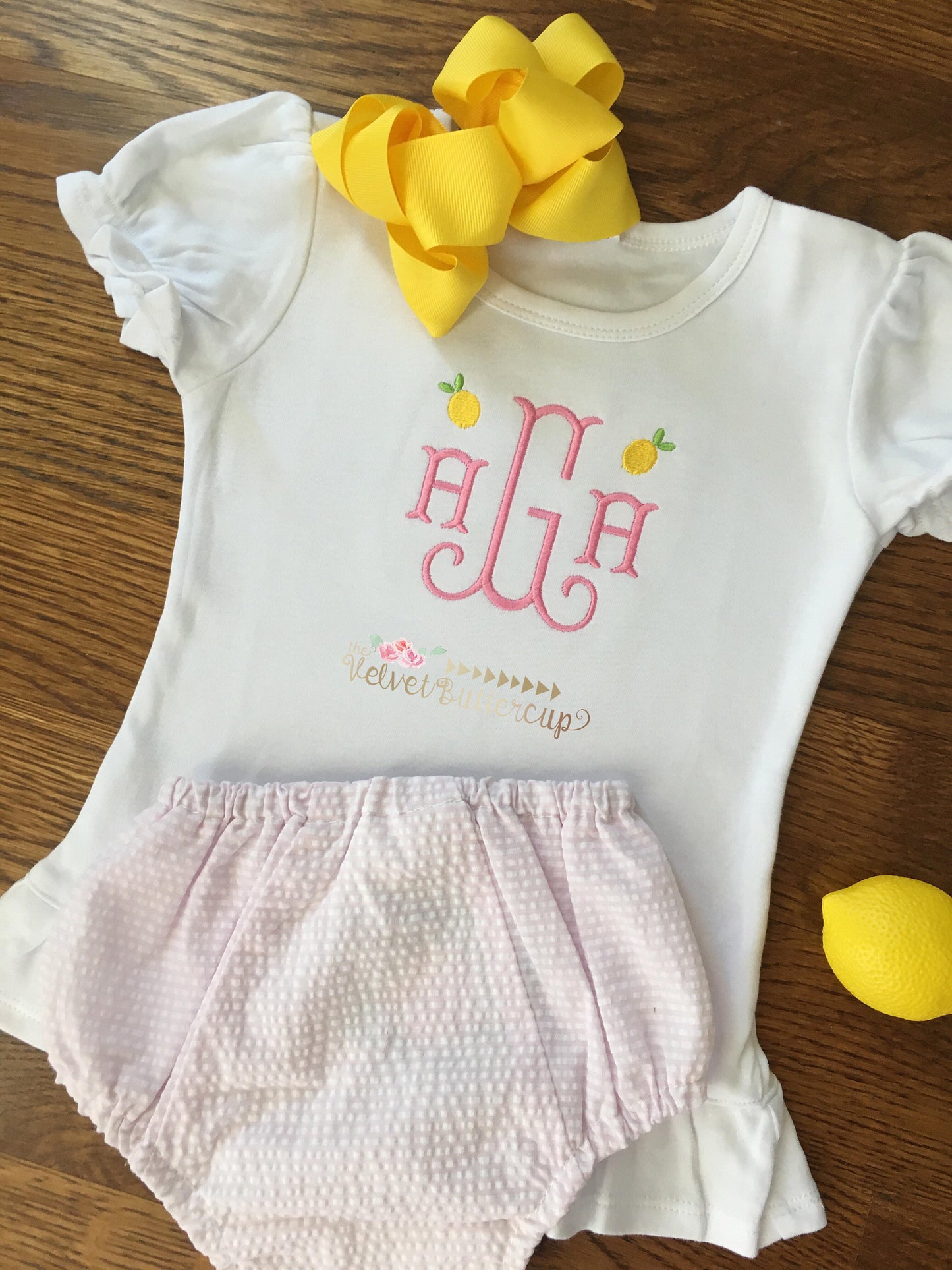 Girls Monogram Shirt - Girls Personalized Shirt - Lemon Monogram - Lemon Shirt - Summer Shirt - Spring Shirt - Heirloom Monogram