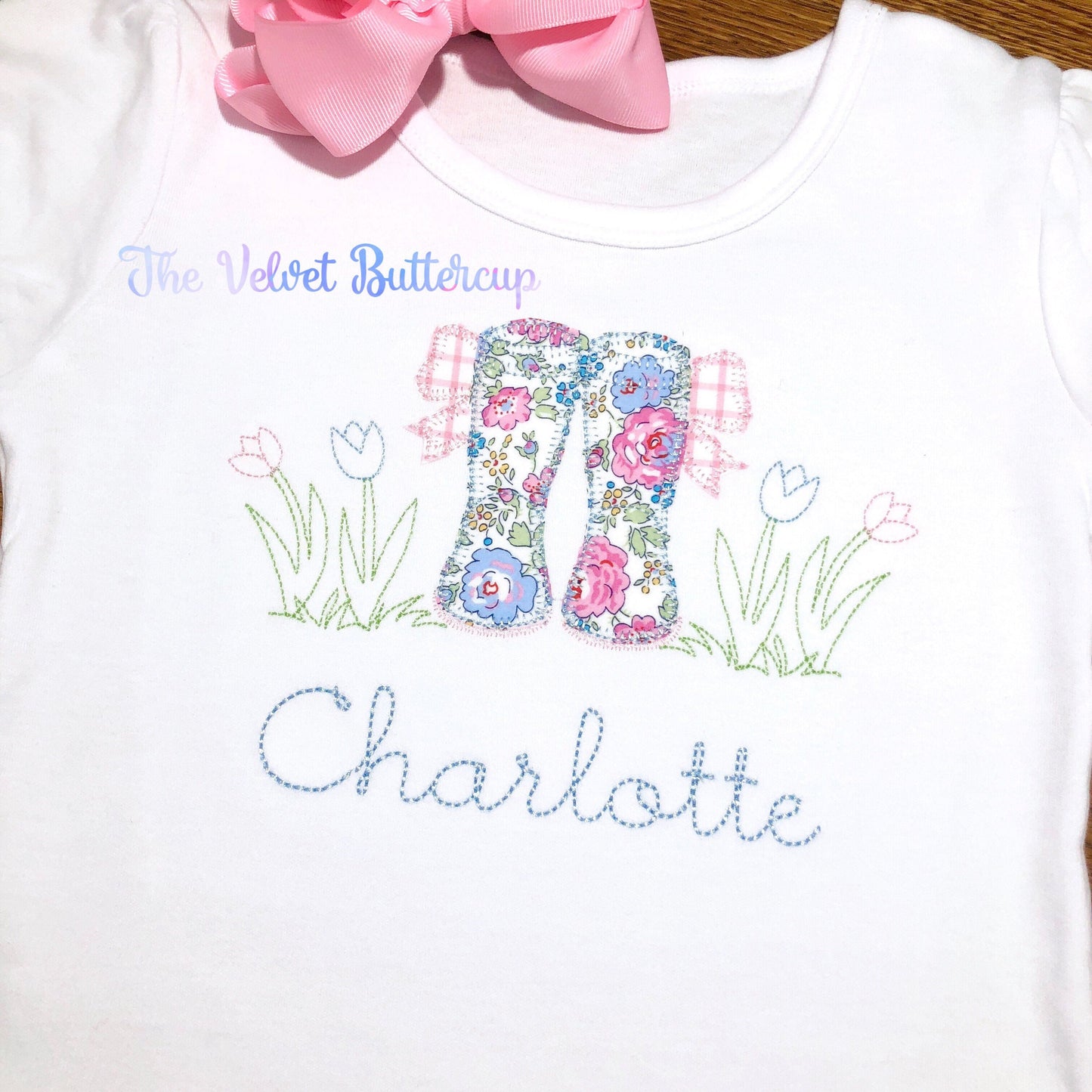 Spring Shirt - Spring Showers Shirt - Spring Boots Shirt - Rainboot Shirt - Persoanlilzed Shirt - Applique Shirt - Girls Shirt - Custom