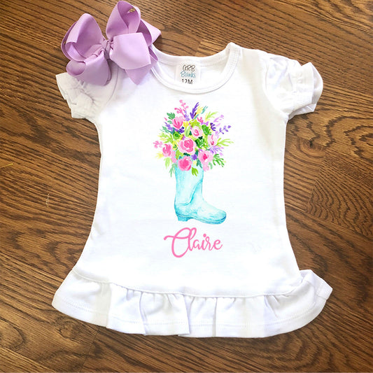 Spring Shirt - Floral Rain Boots Shirt - Floral Spring Shirt - Girls Spring Shirt