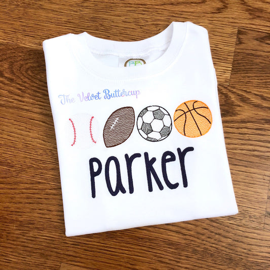 Sports Shirt - Sports Birthday Shirt - Baseball Shirt - Basketball Shirt - Soccer Shirt - Football Shirt - Boys Embroidered Sports Shirt