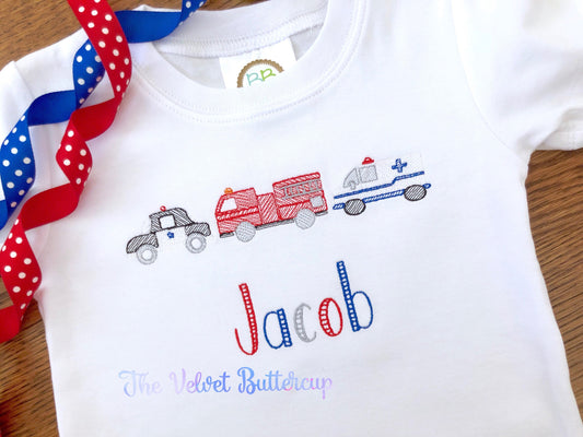 Emergency Vehicles Embroidered Shirt with Name