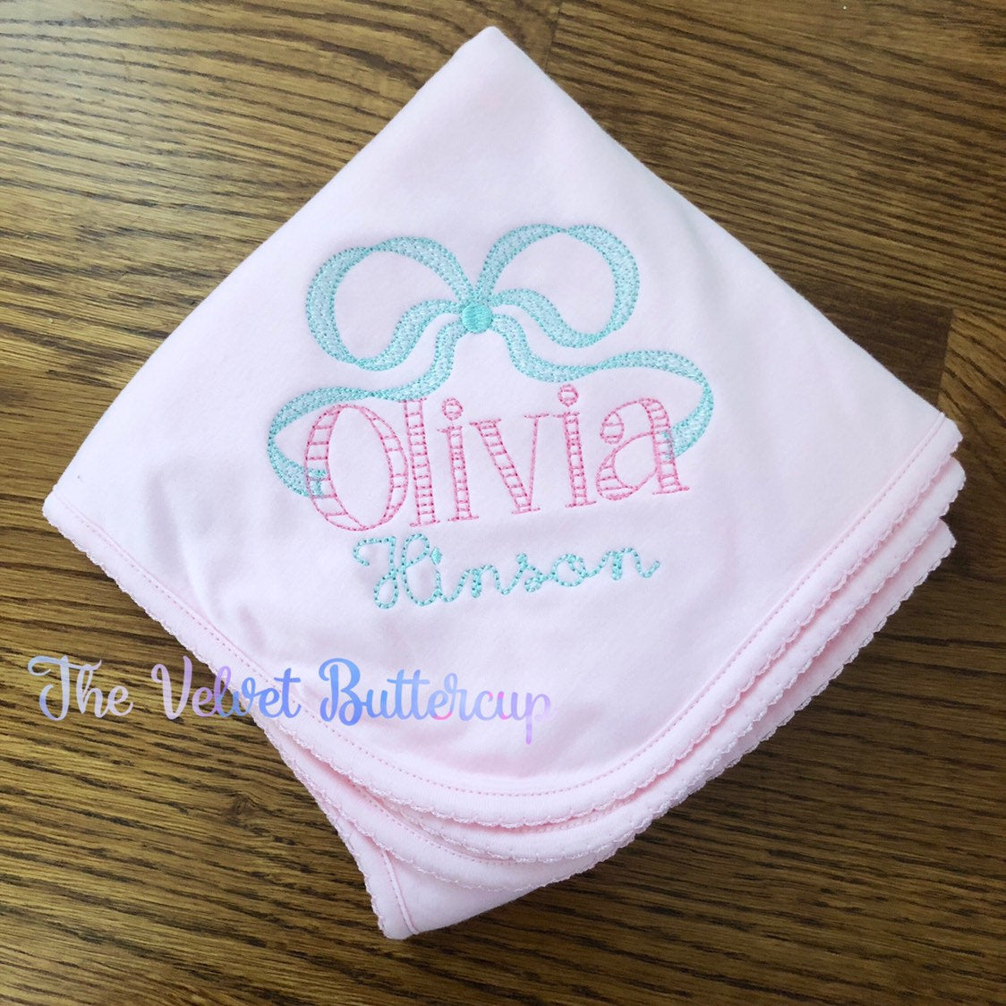 Monogrammed Baby Blanket with Heirloom Bow