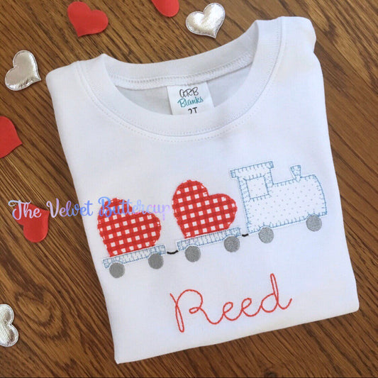 Valentines Day Train Shirt - Valentines Day Applqiued Shirt - Heart Shirt - Applqiued Shirt - Personalized Shirt - Embroidered Shirt