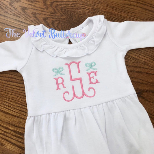 Monogrammed Baby Gown with Bow