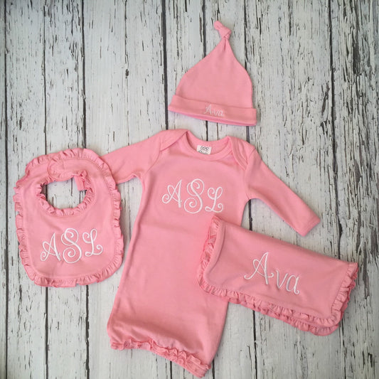 Monogram Baby Shower Set - Monogram Baby Set - Monogram Baby Gown Set