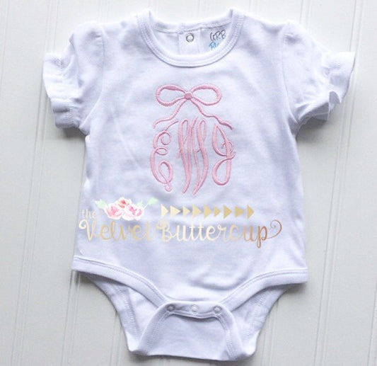 Monogram with bow Onesie - Monogrammed Onesie - Monogrammed Bodysuit - Bow Monogram - Bow Monogram Onesie