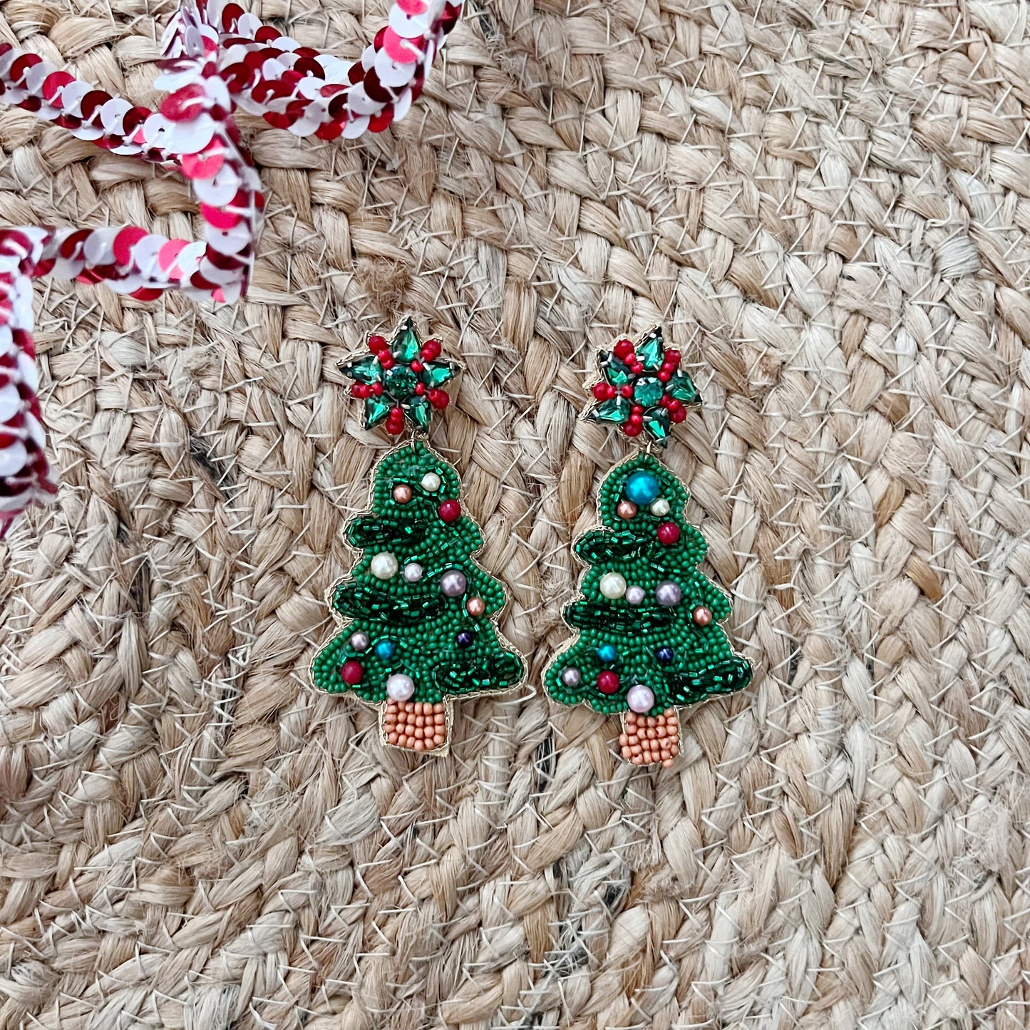 Christmas Tree Beaded Earring