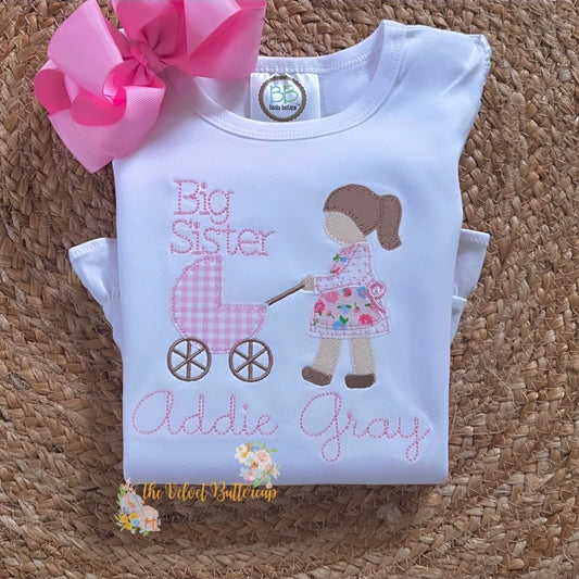 Big Sister Carriage Applique Shirt with Name