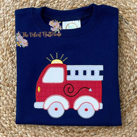 Fire Truck Appliqué Shirt with Embroidered Name