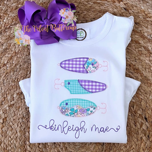 Girls Fishing Lure Appliqué Shirt with Embroidered Name