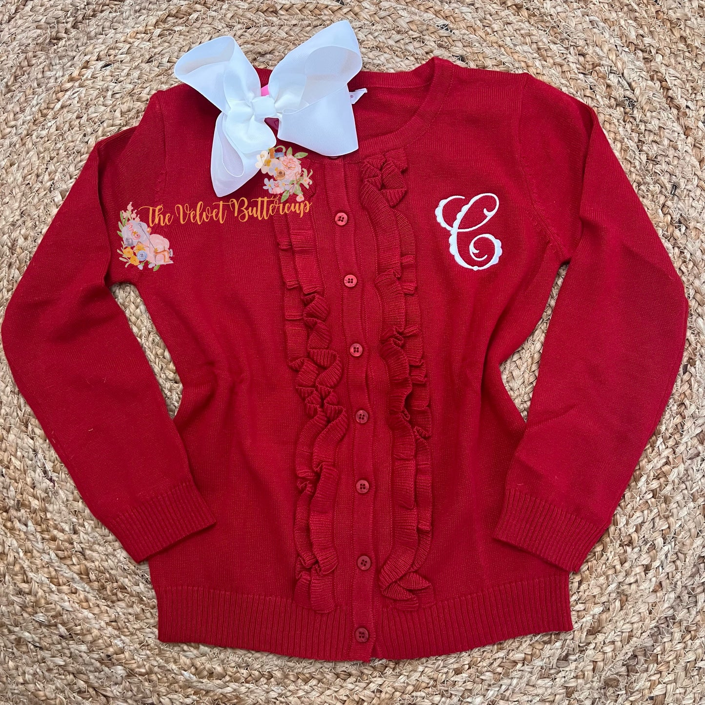 Ruffle Cardigan with Monogram