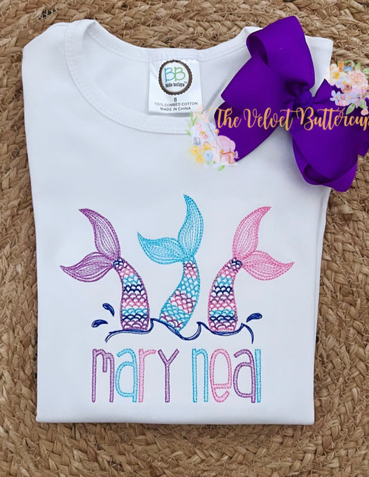 Mermaid Embroidered Shirt or Dress with Name