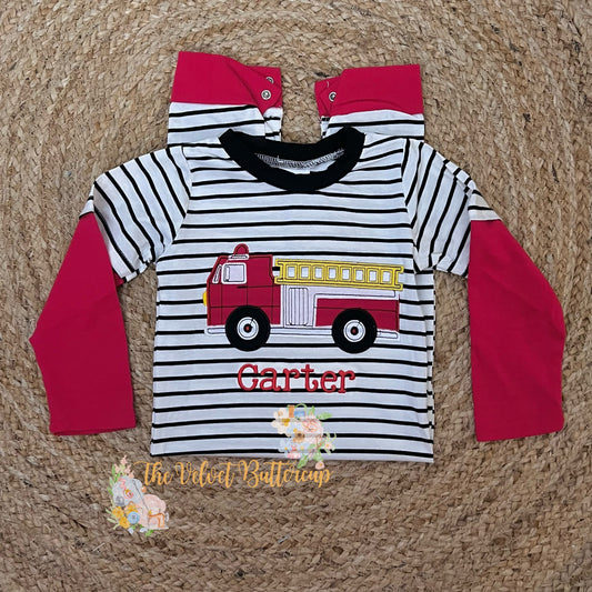 Firetruck Long Sleeve Romper with Name