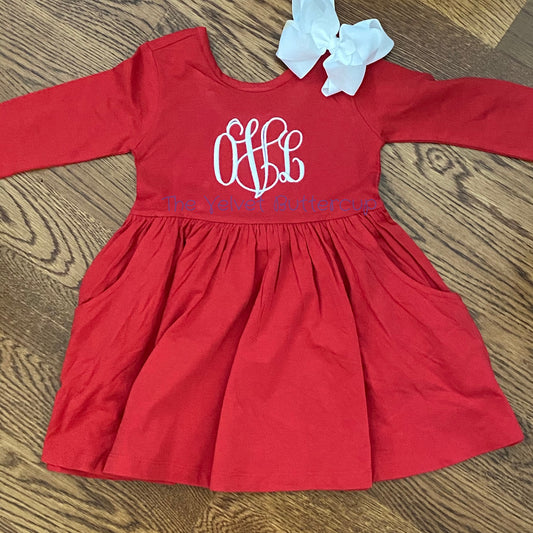 Red Twirl Dress with Bow Back & Pockets