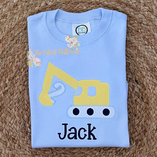 Excavator Birthday Appliqué Shirt with Embroidered Name