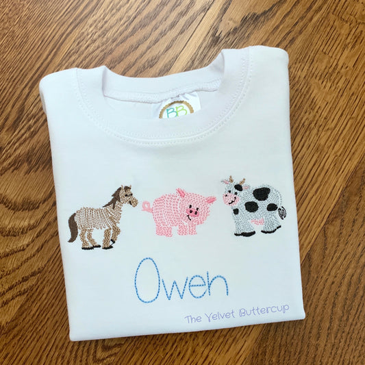 Farm Animal Embroidered Boys Shirt - Horse, Pig, Cow