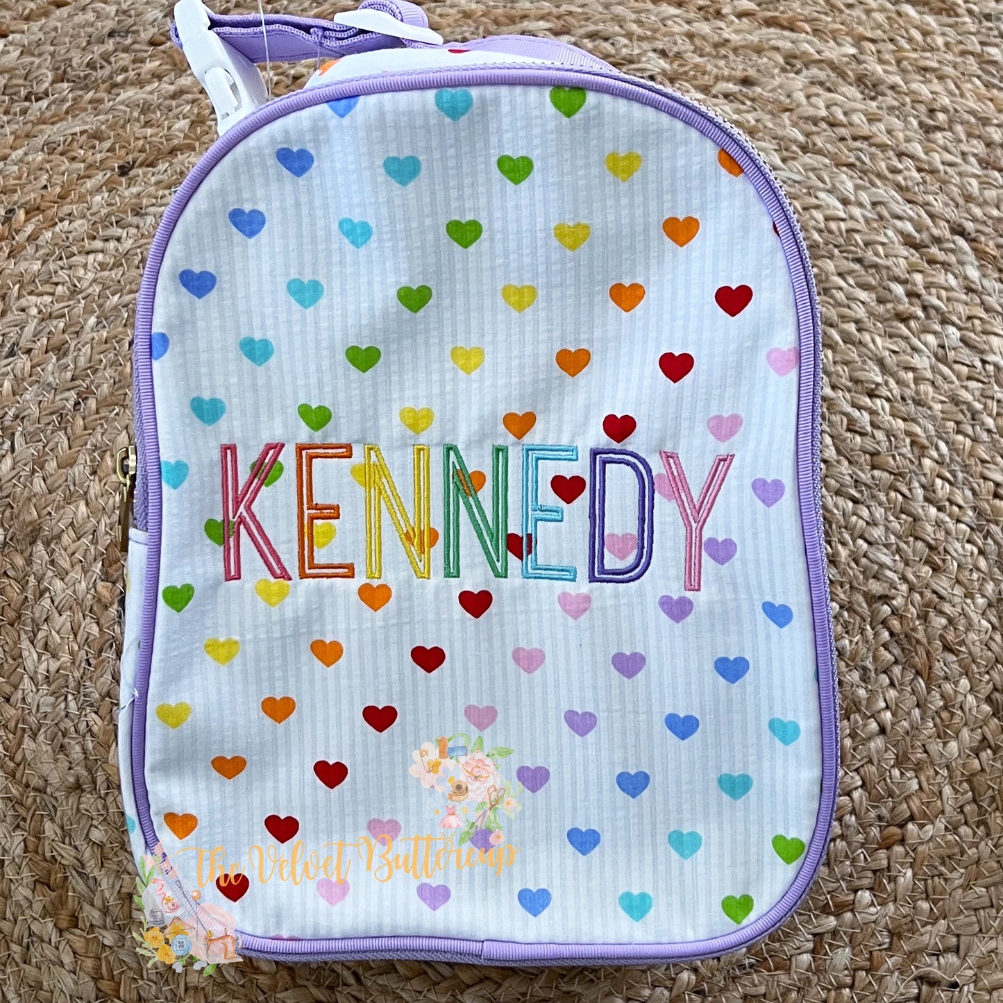 Tiny Hearts Seersucker Gumdrop Lunchbox with Monogram