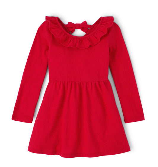 Red Dress with Ruffle and Monogram